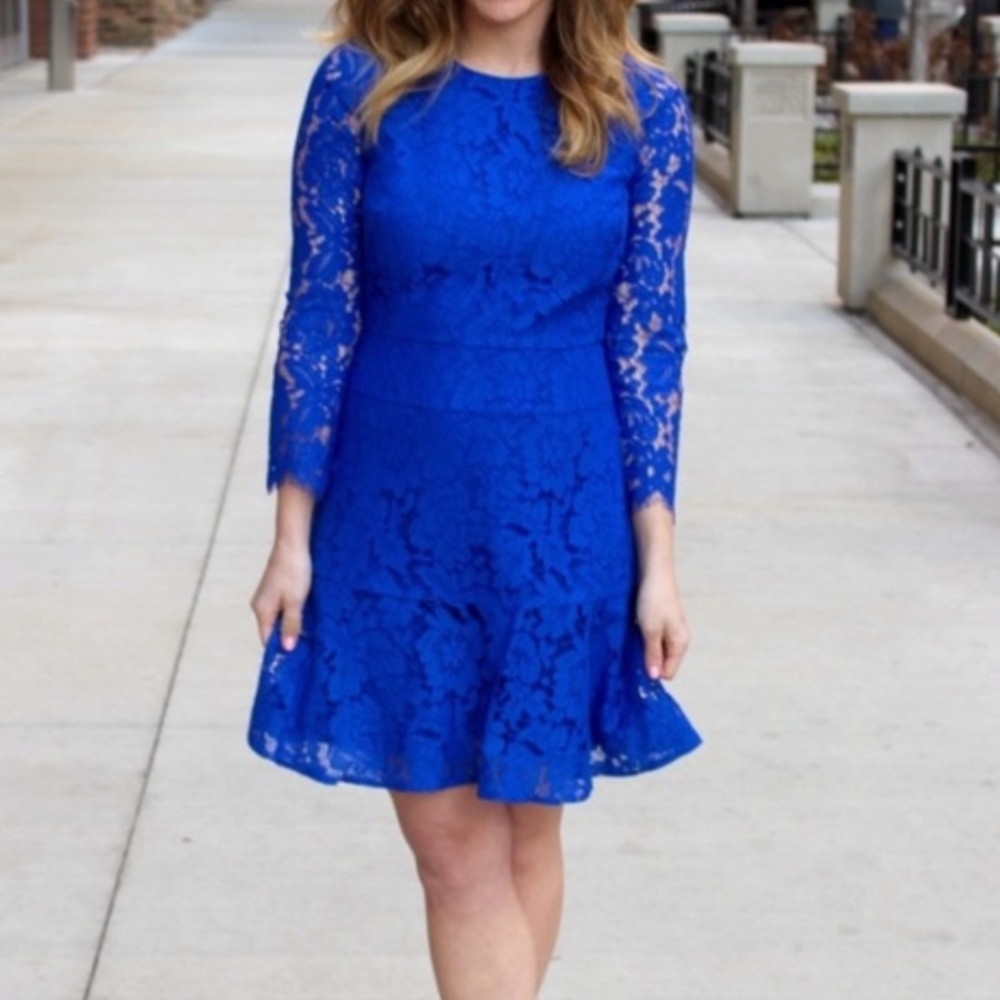 J. CREW Cobalt Blue Lace Cocktail Mini Dress Size 12